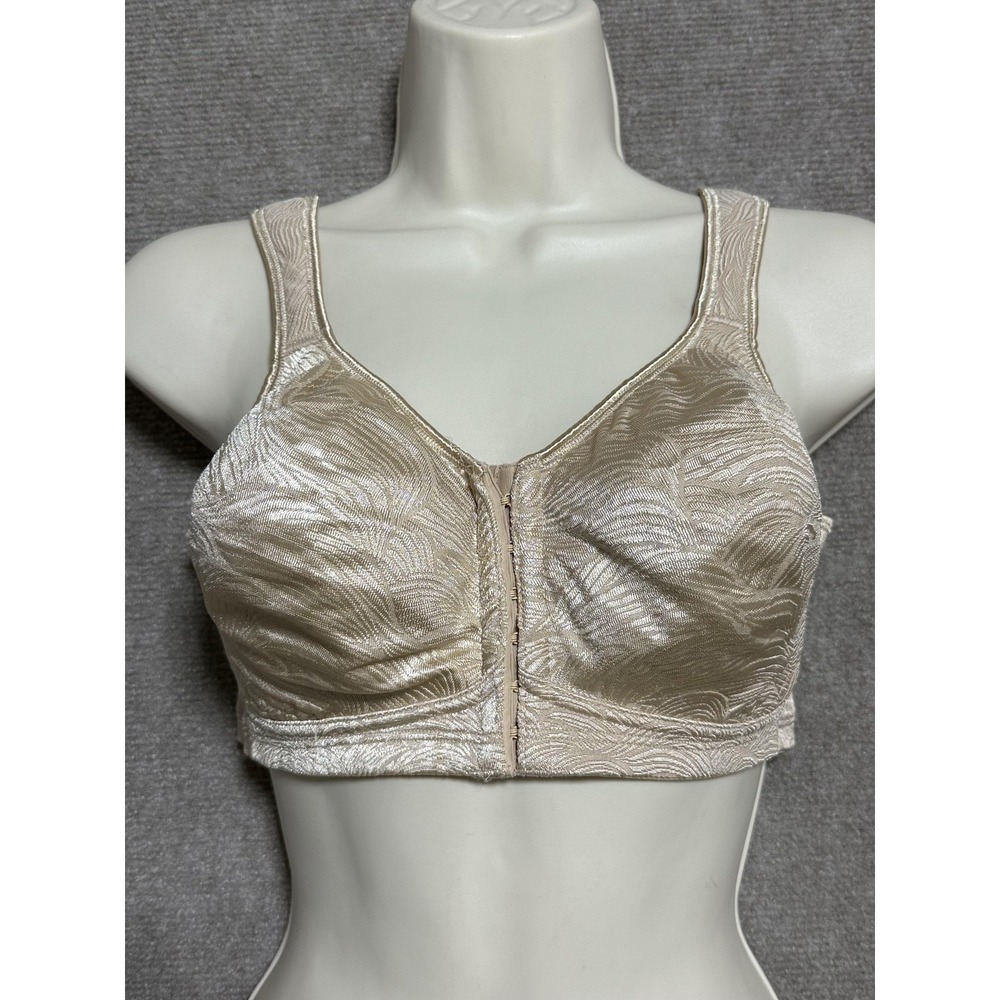 Playtex Bra Womens 36D Beige Front Close Wireless Embroidered Comfort Support